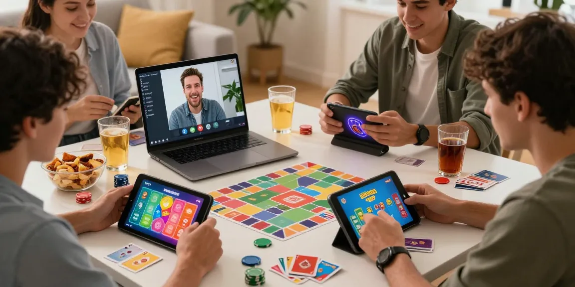 Online card gaming experience with friends in a cozy setting