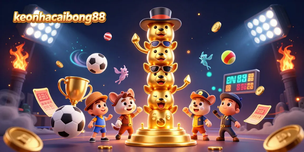 Experience the excitement of keonhacaibong88 with vibrant sports-themed casino elements in a dynamic 3D scene.