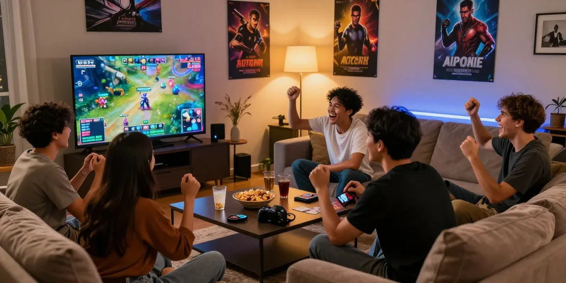 Friends enjoying a gaming night with sunwin online card games in a cozy living room.