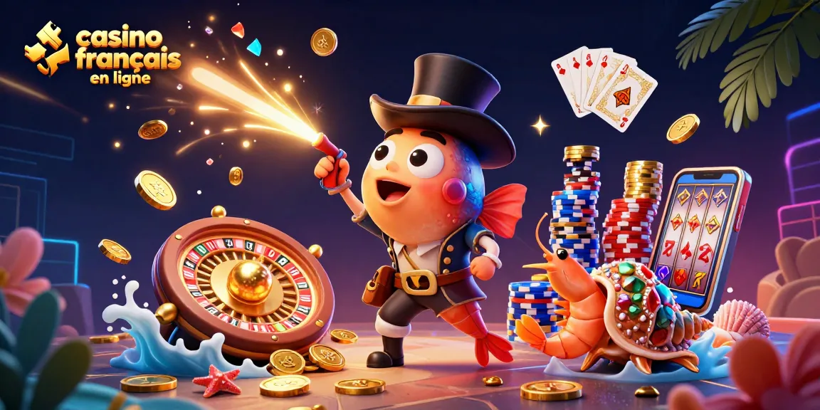 Participez à des jeux palpitants au casino français en ligne avec une illustration 3D vibrante d'une baudroie attirant des pièces d'or.