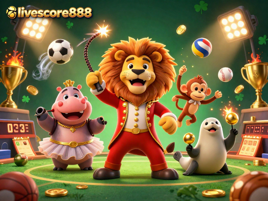Experience thrilling sports betting with livescore8888 as colorful characters animate a dynamic gambling scene filled with excitement.