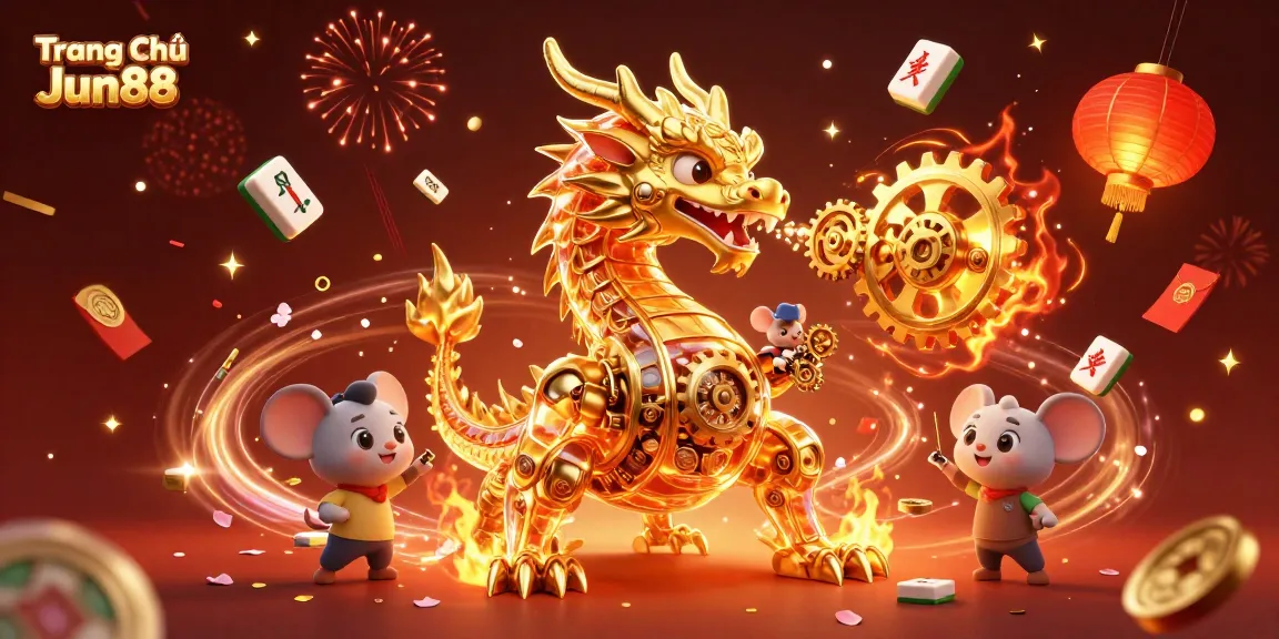 Experience thrilling wins at Trang Chủ Jun88 with vibrant gaming elements and a mystical dragon.