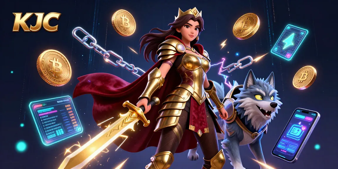 KJC invites players to experience thrilling gaming adventures amidst glowing crypto elements and a warrior queen.