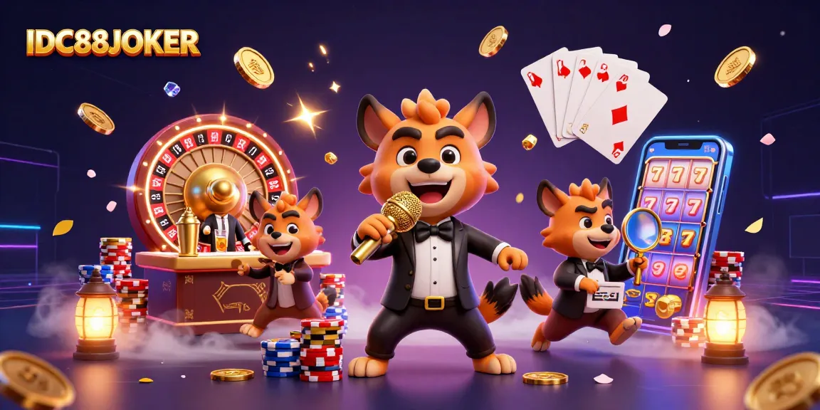Engage with IDC88JOKER at a lively casino club filled with gold coins and sparkling gems.