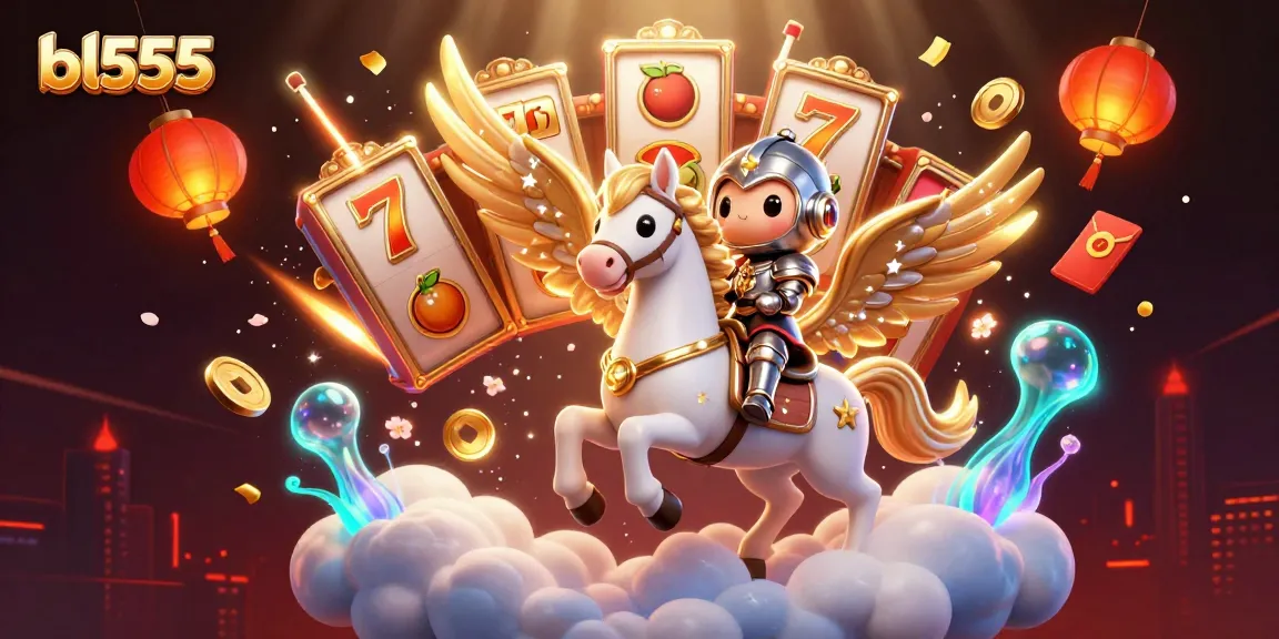 Experience the thrill of bl555 slots with vibrant gaming elements and a celestial horse.