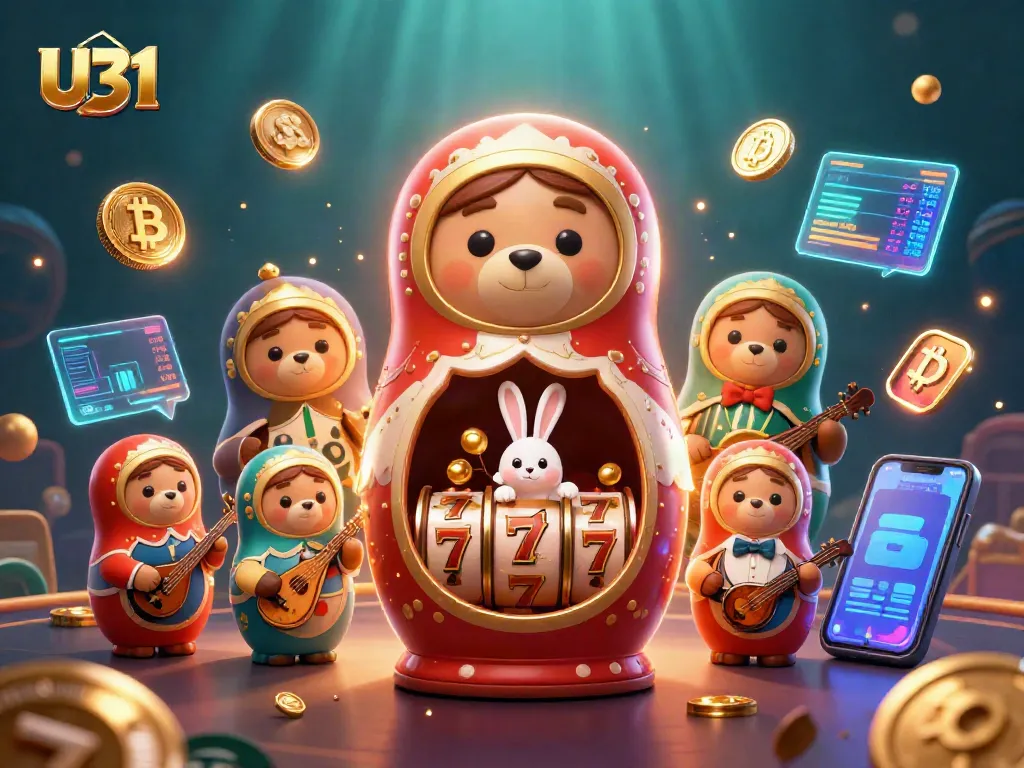 Engage in exciting gameplay at U31 Casino, showcasing colorful slot reels and lively dealer bears.