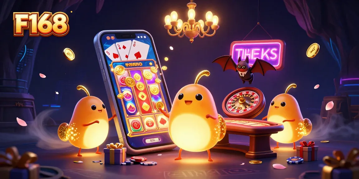 Experience the excitement of F168 casino with glowworms illuminating a vibrant game scene and thrilling slot action.