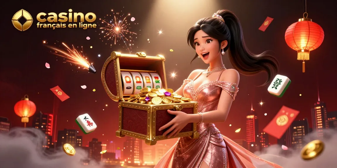 Découvrez l'excitation des casinos français en ligne avec des visuels 3D vibrants mettant en valeur des trésors et des jeux de machines à sous.