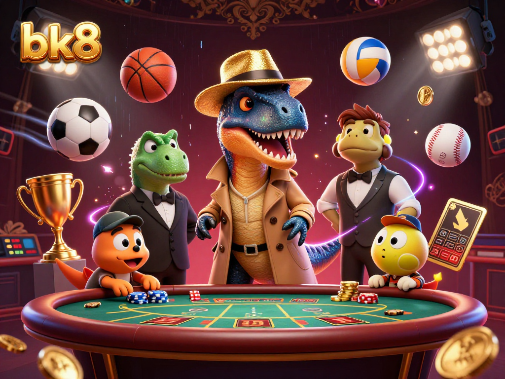 Engage with bk8's thrilling casino experience featuring a velociraptor card counter and sports elements.