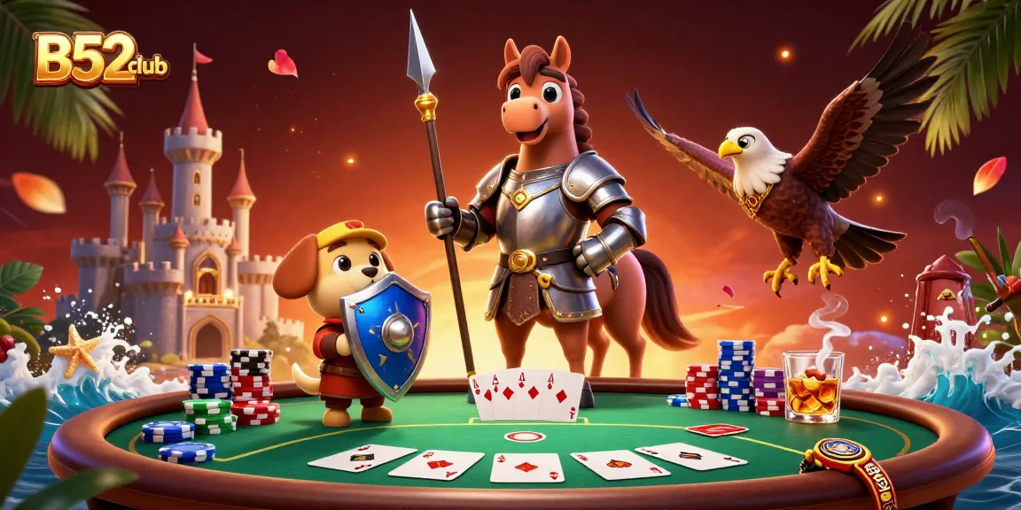 Engage with B52club's thrilling poker experience in a vibrant 3D illustration.