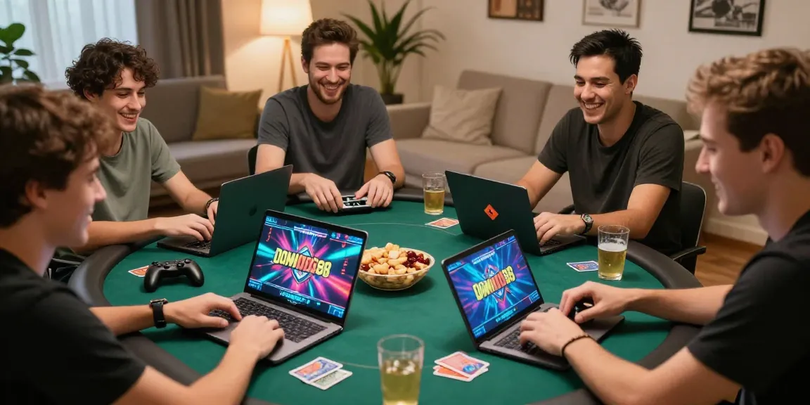 Enjoying an exciting game on Daftar Domino8 with friends in a vibrant living room setting.