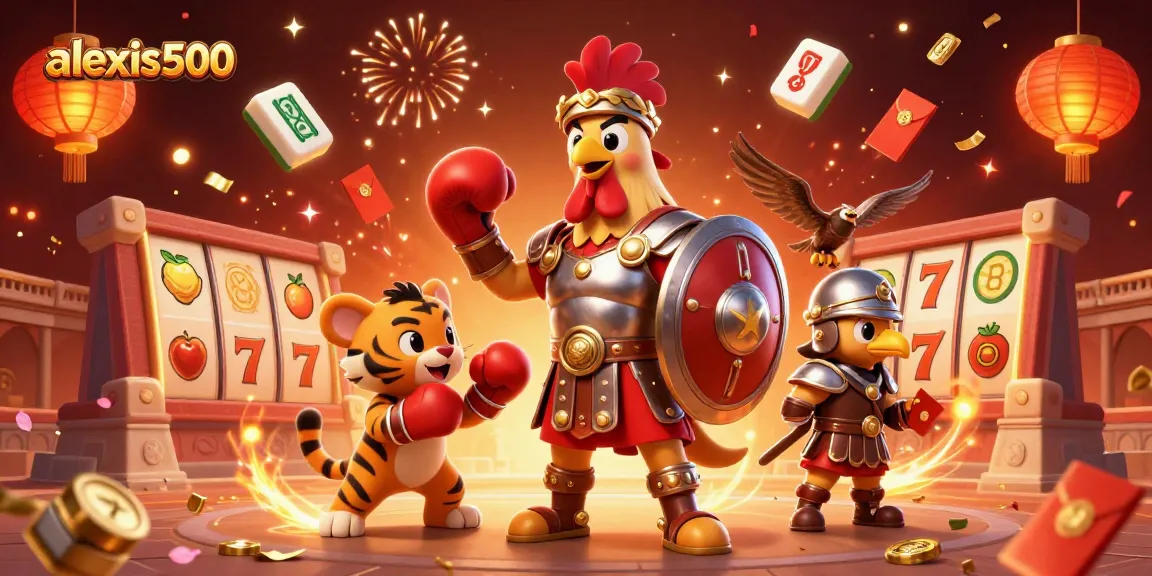 Play slots and win big at alexis500 with an exciting 3D casino illustration featuring unique characters and elements.