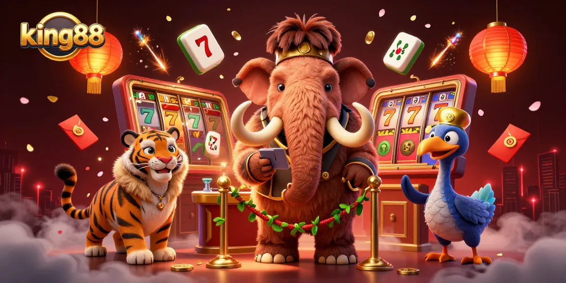 Join exciting games at king88 with unique characters in a vibrant casino scene.