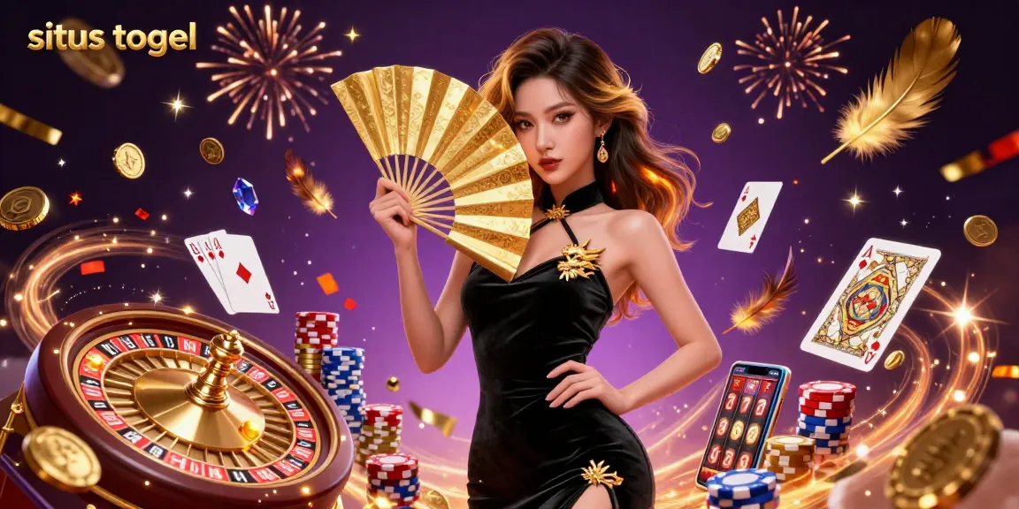 Sparking gold coins and vibrant poker chips surround a mysterious woman embodying situs togel excitement in a lavish casino scene.