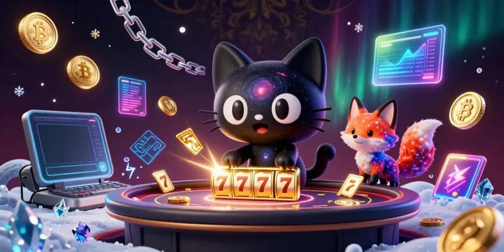Mainkan permainan mahjong dengan kucing hitam galaksi di kasino yang penuh bintang.
