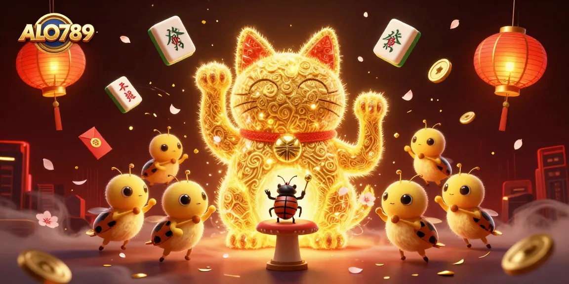 Engage in the excitement of ALO789 with a dynamic 3D casino scene featuring a lucky cat.