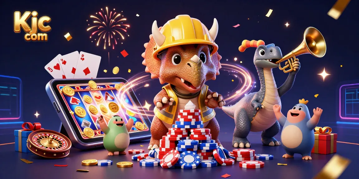 Experience thrilling gameplay at Kjc com with vibrant 3D casino characters celebrating big wins.