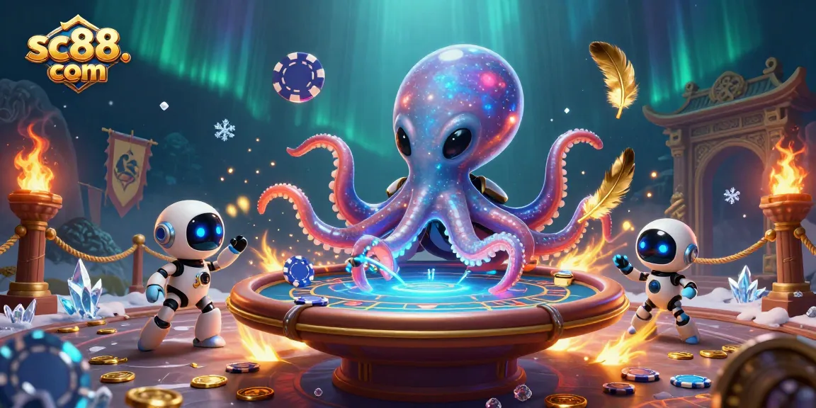 Experience the excitement of sc88. com with an alien octopus engaging in a thrilling poker game.