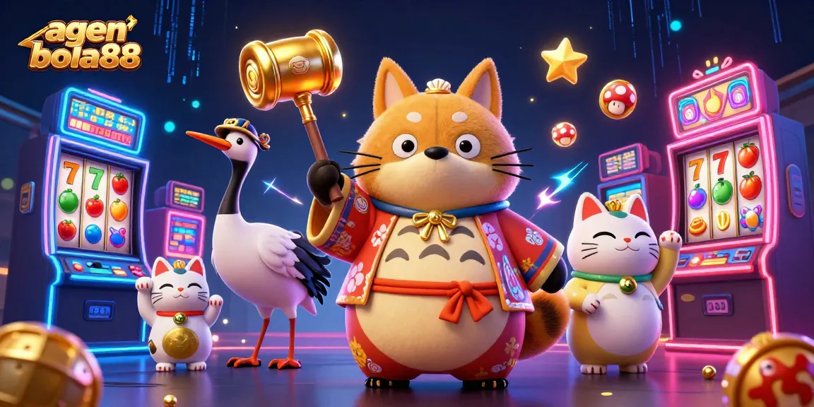 Engage in winning strategies at agen bola88 with playful characters and vibrant casino scenes.