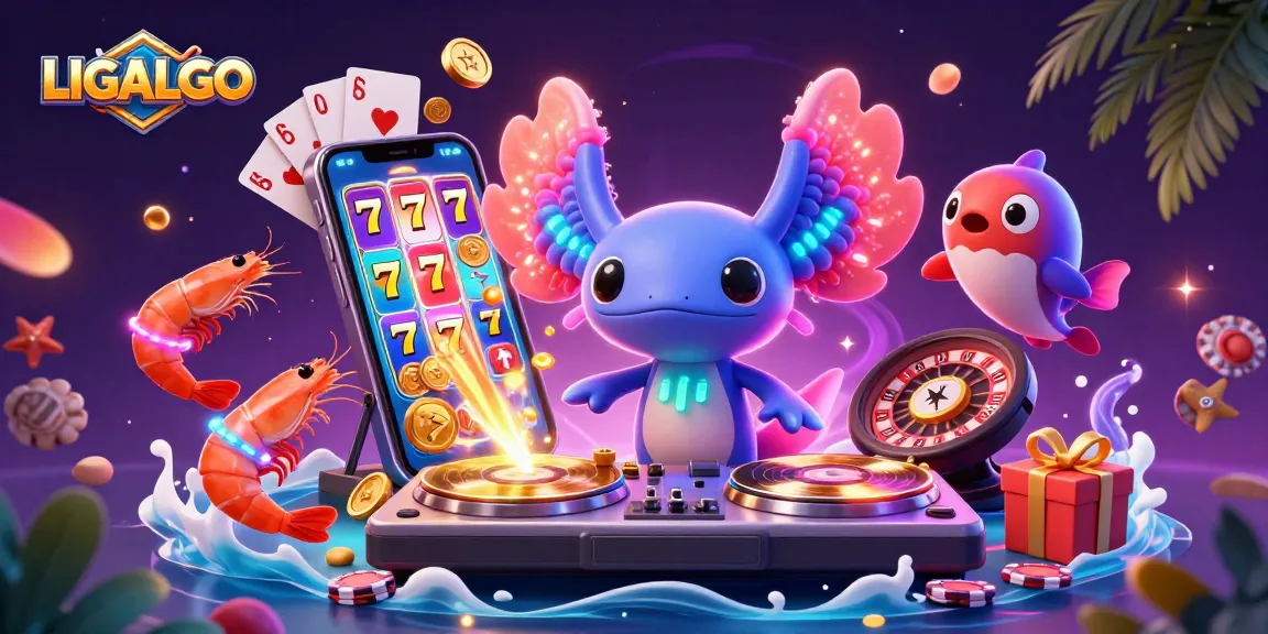 LIGALGO showcases a vibrant 3D DJ scene with slot games, capturing a thrilling casino experience.