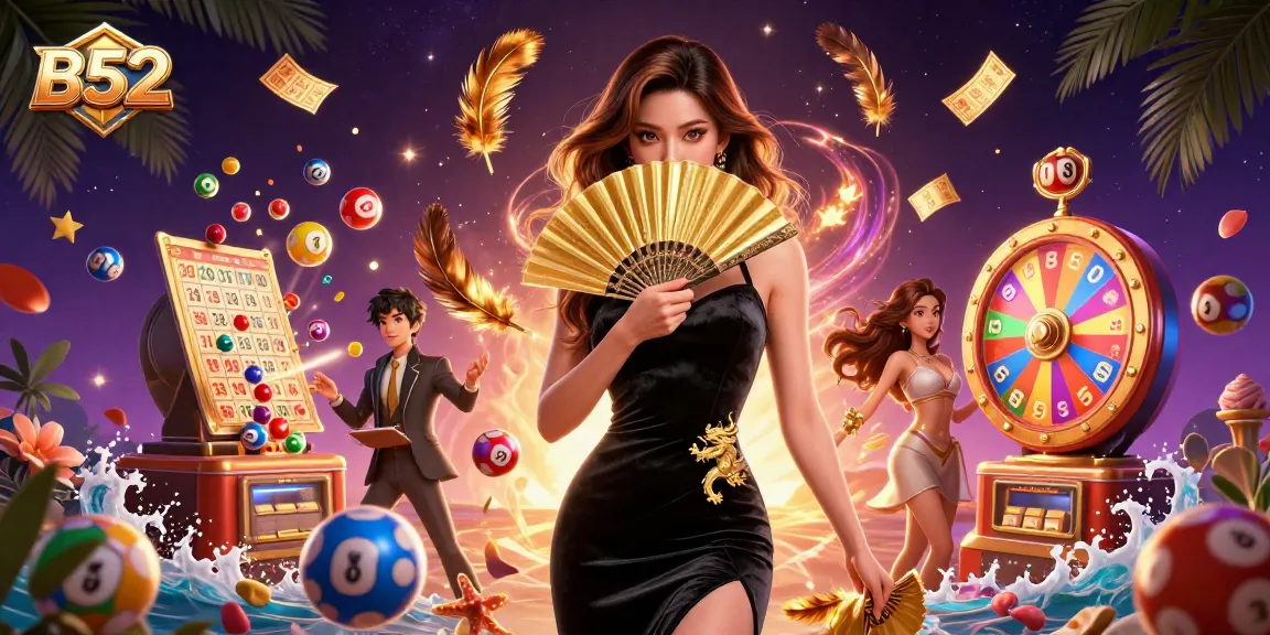 Experience B52-style gaming excitement with a captivating Asian woman in a vibrant casino scene.
