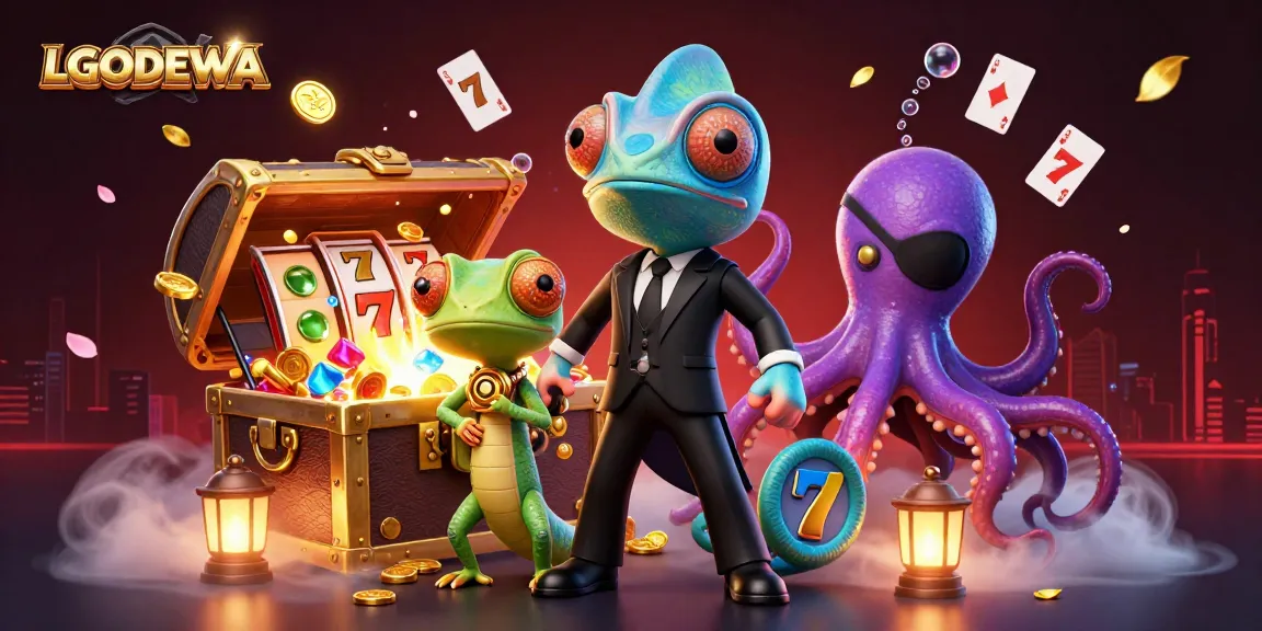 Play exciting slot games with LGODEWA's colorful characters in a vibrant 3D casino scene!