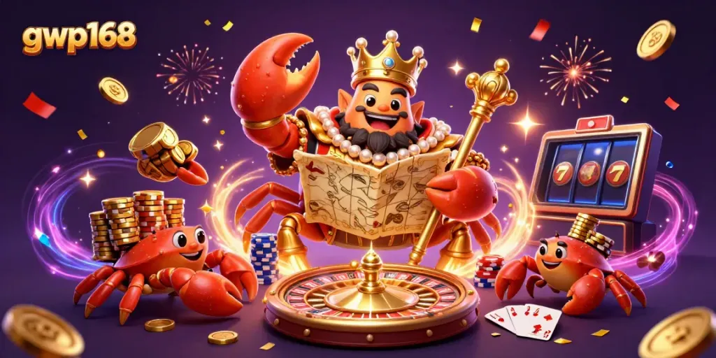GWP168 menawarkan pengalaman bermain slot seru dengan raja kepiting emas yang megah dan keripik emas berkilau.
