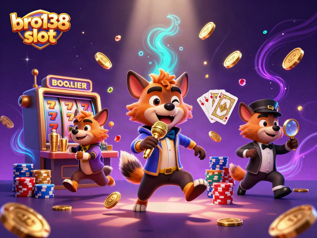 Mencoba peruntungan di bro138 slot dengan tumpukan koin emas dan karakter yang ceria.