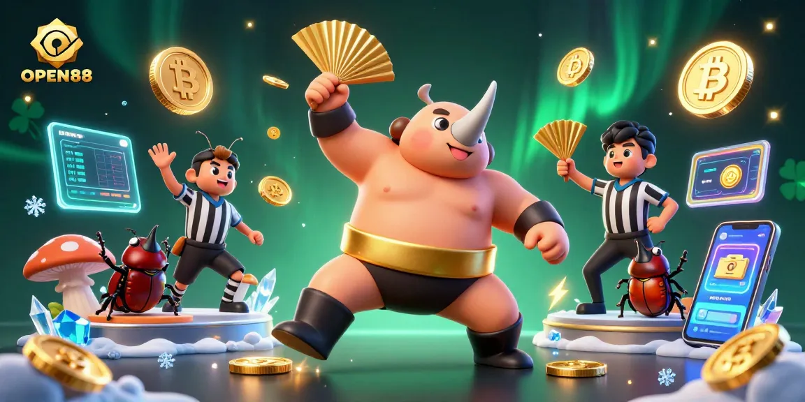 OPEN88 players experience thrilling wins with vibrant casino-themed illustration.