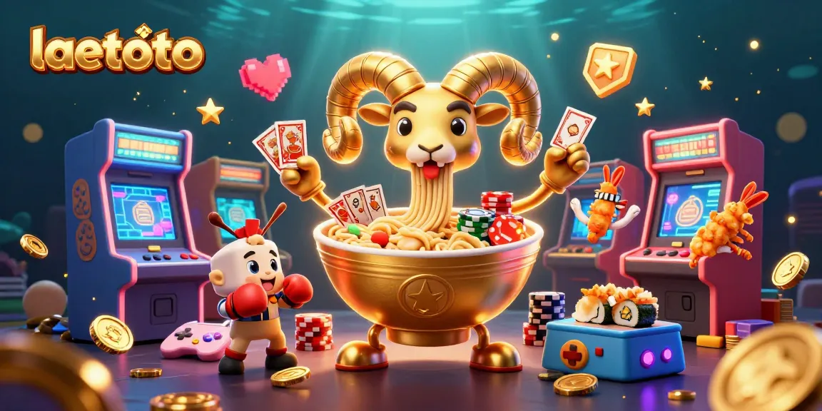 Experience the excitement of laetoto with a vibrant 3D illustration of dynamic casino characters and gaming elements.