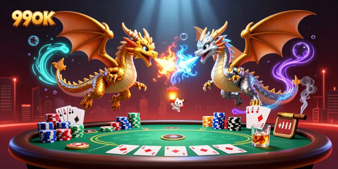 Win big at 99OK with a captivating 3D casino artwork of dragons and poker elements.